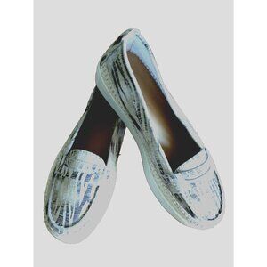 The Flexx Dockside Loafer Women's  Suede Platform Gray Print Shimmer EUC - 7.5M